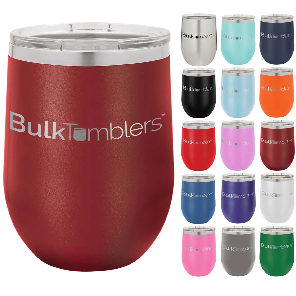 12 oz Wine Tumbler with Logo Laser Engraved on Insulated Stainless Steel Wine Tumblers   Lid
