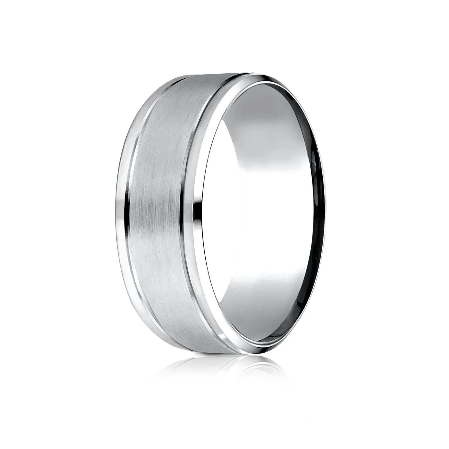 14 Karat White Gold 8mm Comfort-fit Drop Bevel Satin Finish Design Band