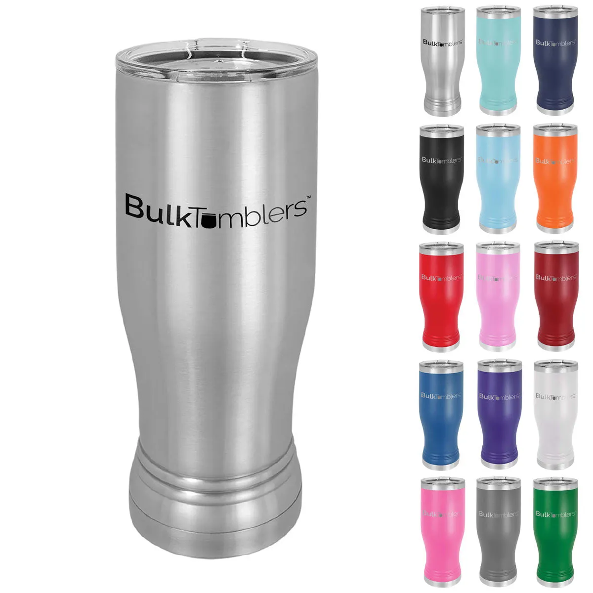 14 oz Promo Personalized Beer Pilsner Glass Tumbler w Logo Laser Engraved on Insulated Stainless Steel   Lid