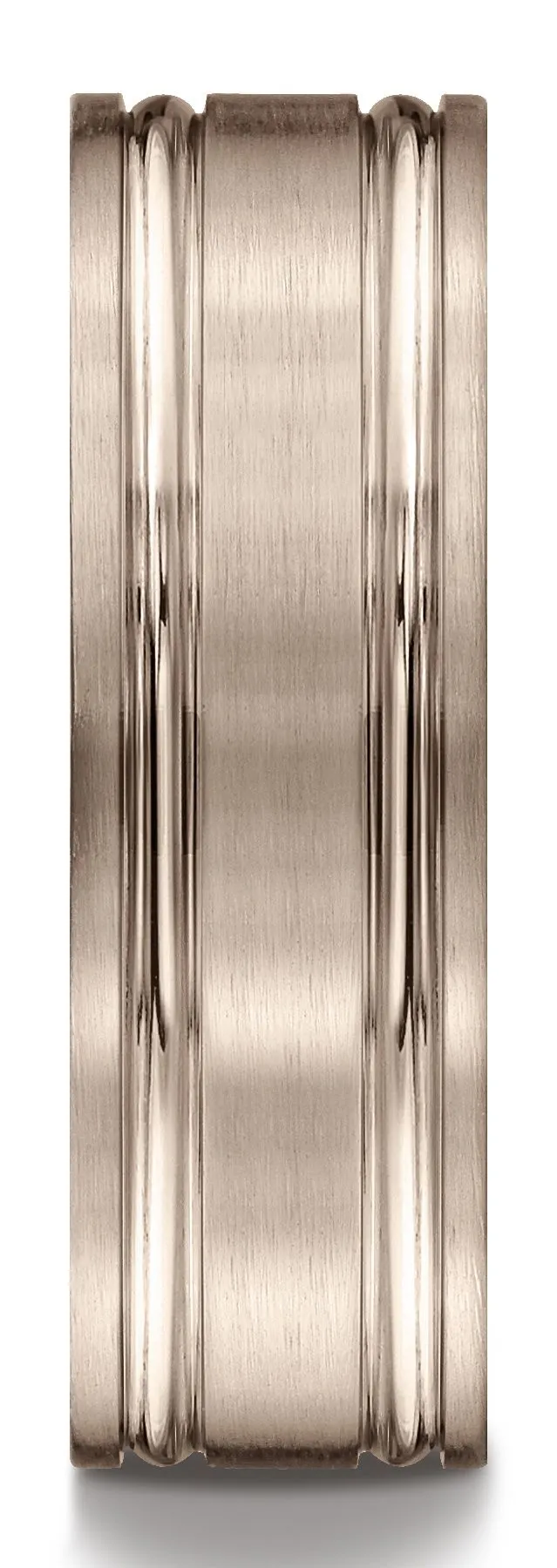 14k Rose Gold 7mm Comfort-fit Satin-finished With Parallel Grooves Carved Design Band