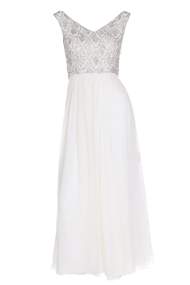 1960s Beaded White Silk Chiffon Evening Dress or Wedding Gown