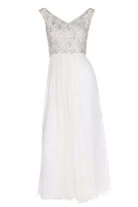 1960s Beaded White Silk Chiffon Evening Dress or Wedding Gown