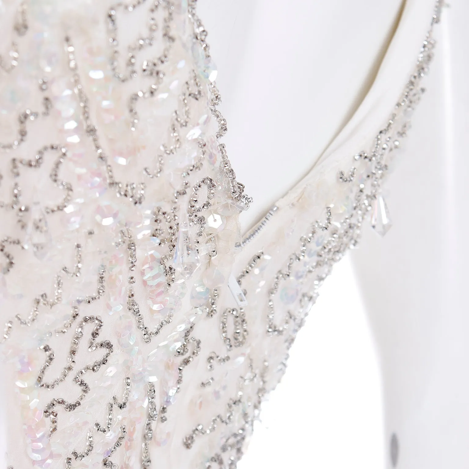1960s Beaded White Silk Chiffon Evening Dress or Wedding Gown