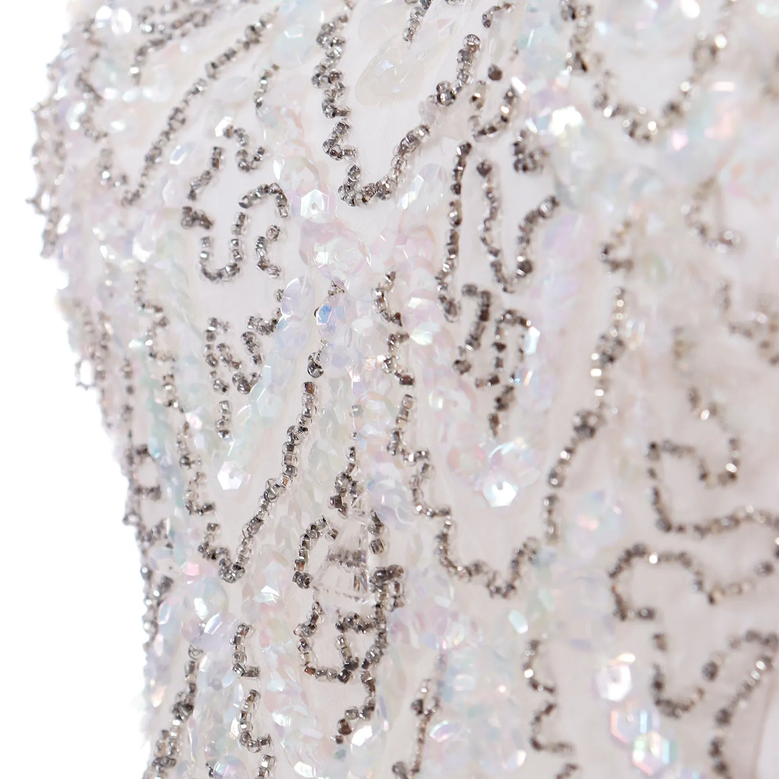 1960s Beaded White Silk Chiffon Evening Dress or Wedding Gown