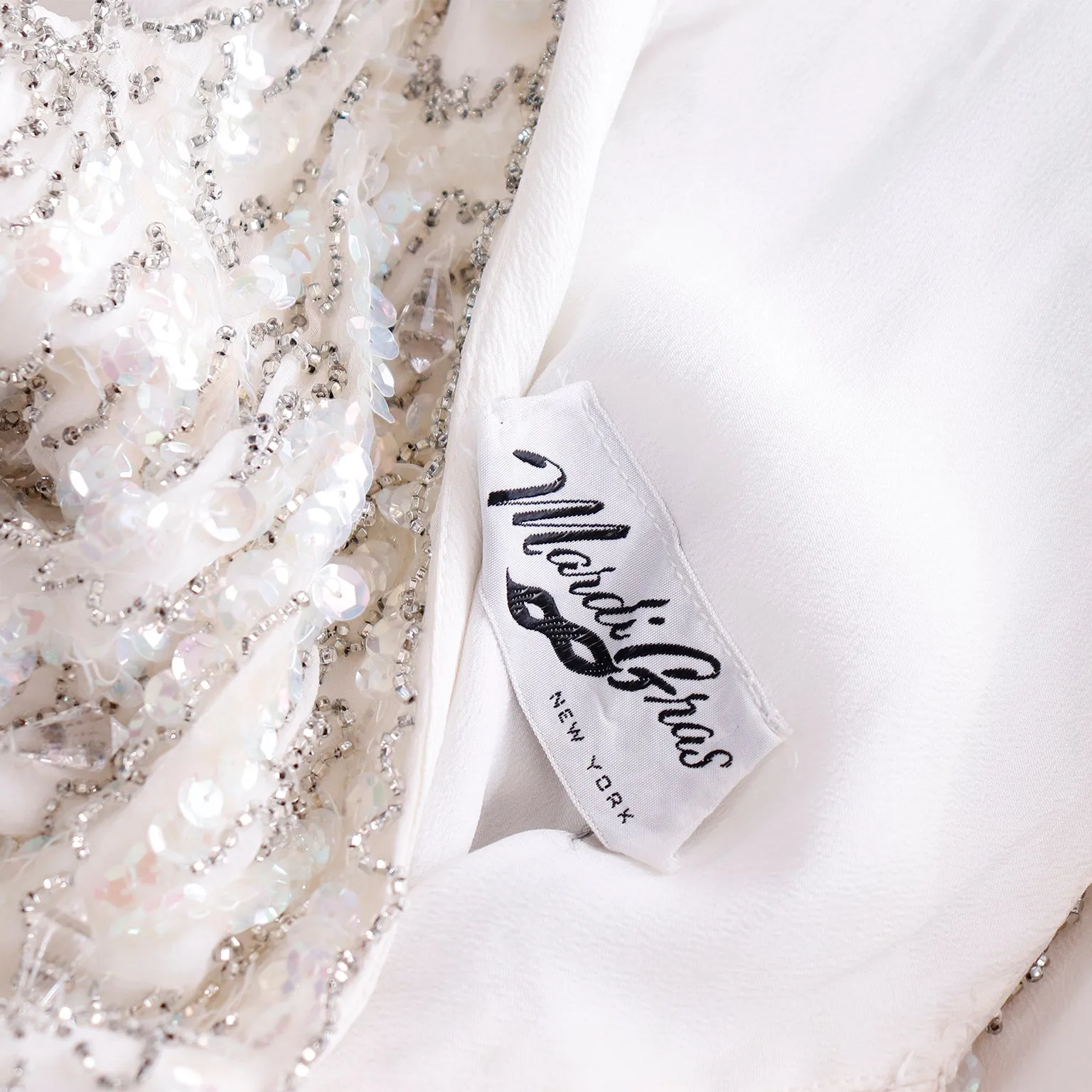1960s Beaded White Silk Chiffon Evening Dress or Wedding Gown