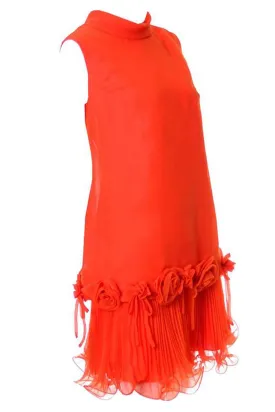 1960s Dupuis Jack Bryan Tomato Red Chiffon Vintage Dress Dead Stock NWT 10