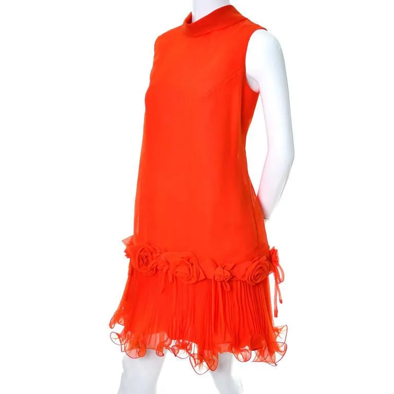 1960s Dupuis Jack Bryan Tomato Red Chiffon Vintage Dress Dead Stock NWT 10