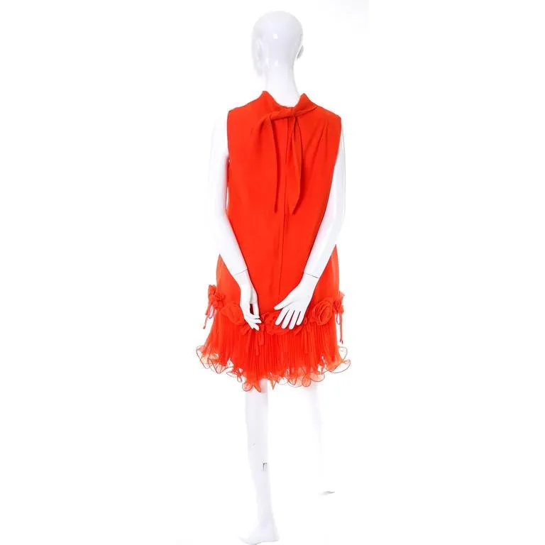 1960s Dupuis Jack Bryan Tomato Red Chiffon Vintage Dress Dead Stock NWT 10