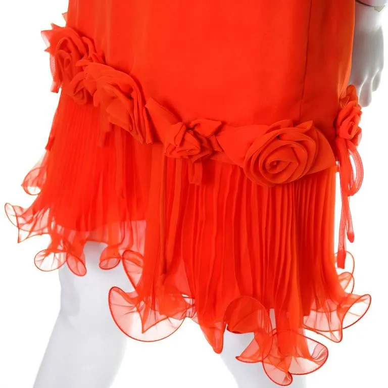 1960s Dupuis Jack Bryan Tomato Red Chiffon Vintage Dress Dead Stock NWT 10