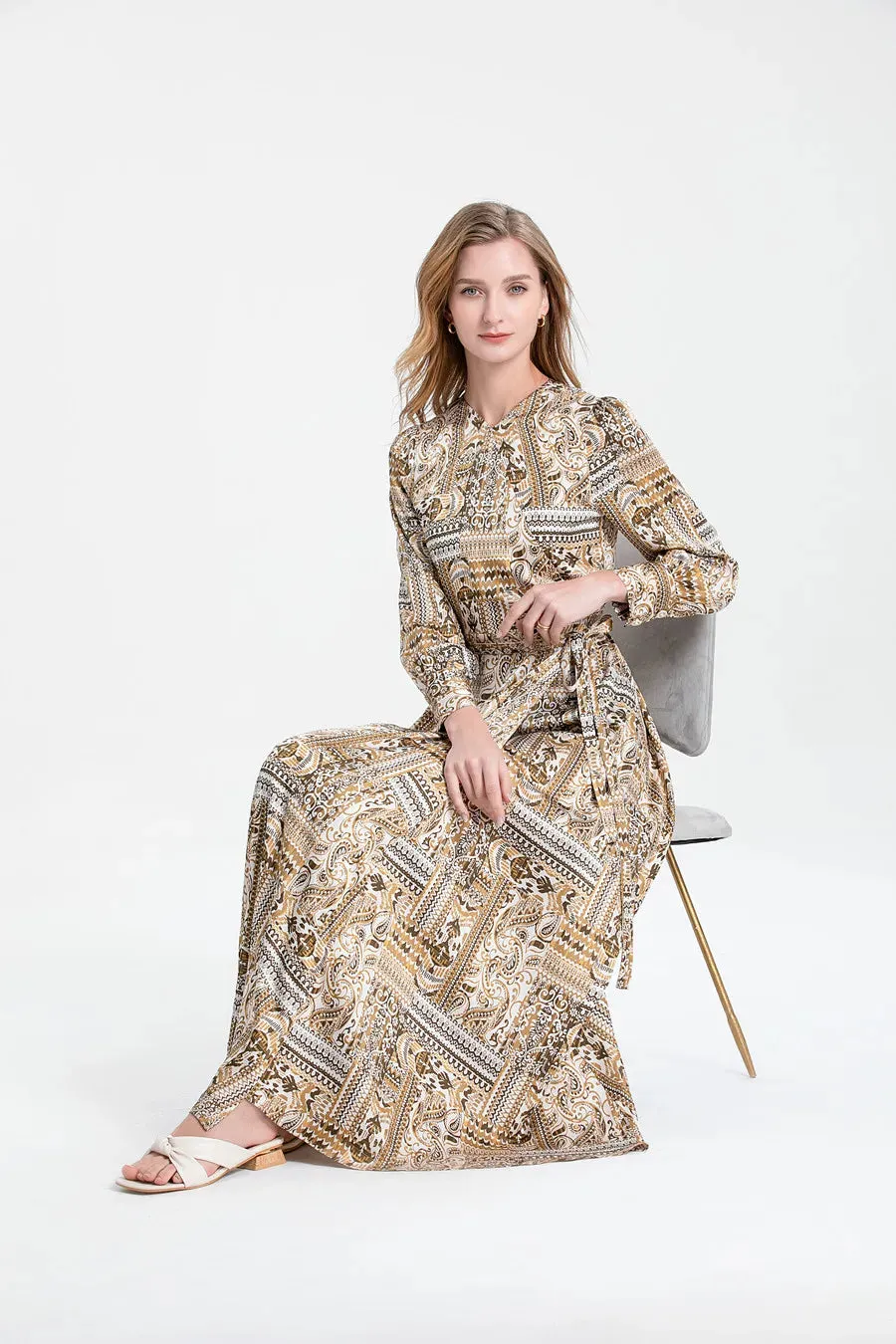 2024 Summer Clearance Sale Printed Acetate Satin Fabric Long Dress Maxi Dress