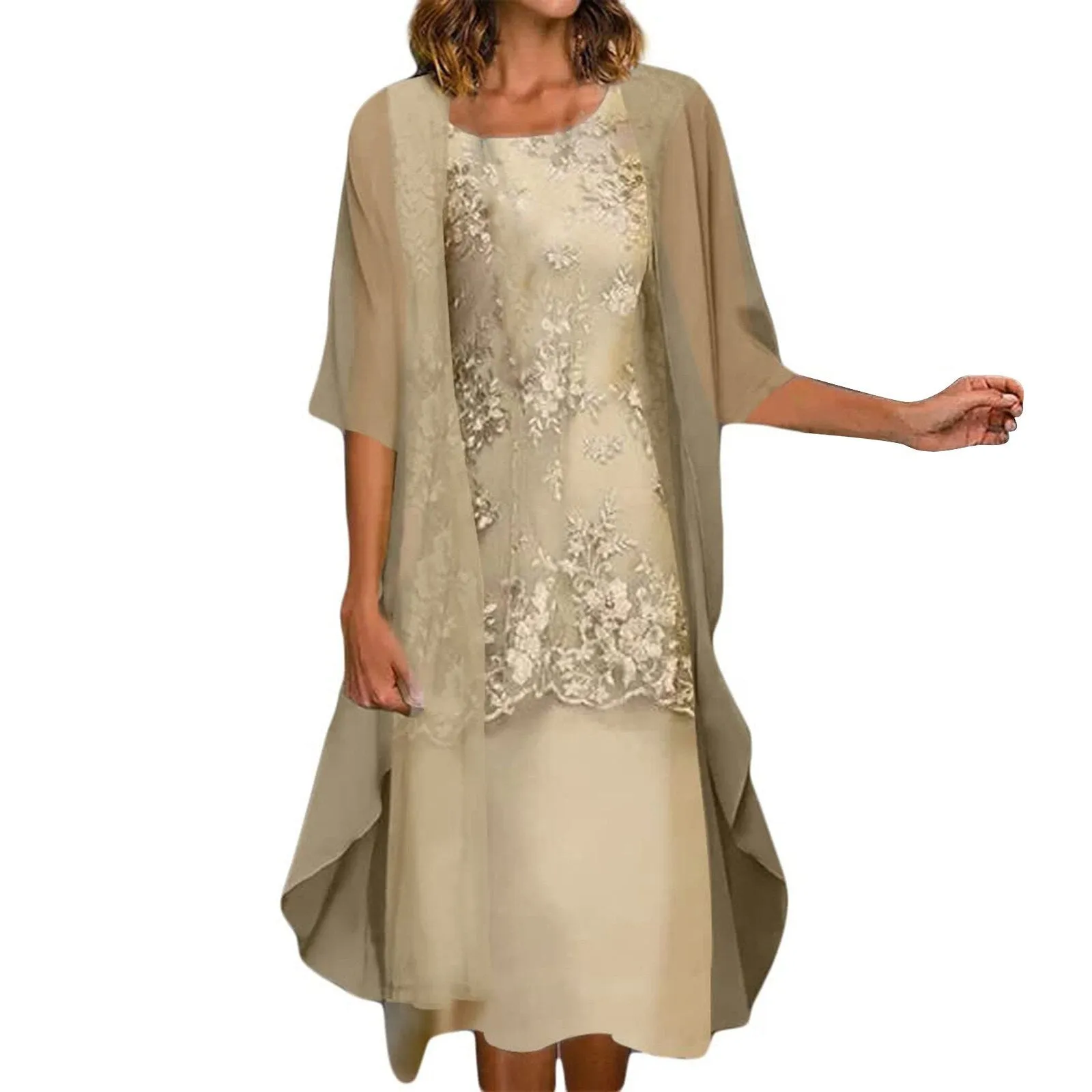 2024Vintage Lace Printed Festive Bridesmaid Midi Dress