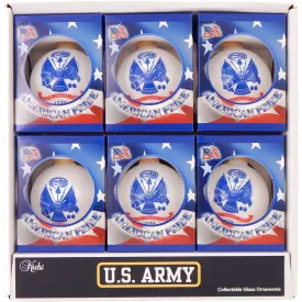 3 1/4" (80mm) Ball Ornaments US Army Flag and Slogan, Porcelain White, 1/Box, 12/Case, 12 Pieces