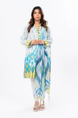 3 Pc Dyed Embroidered Light Cambric Shirt With Printed Chiffon Dupatta
