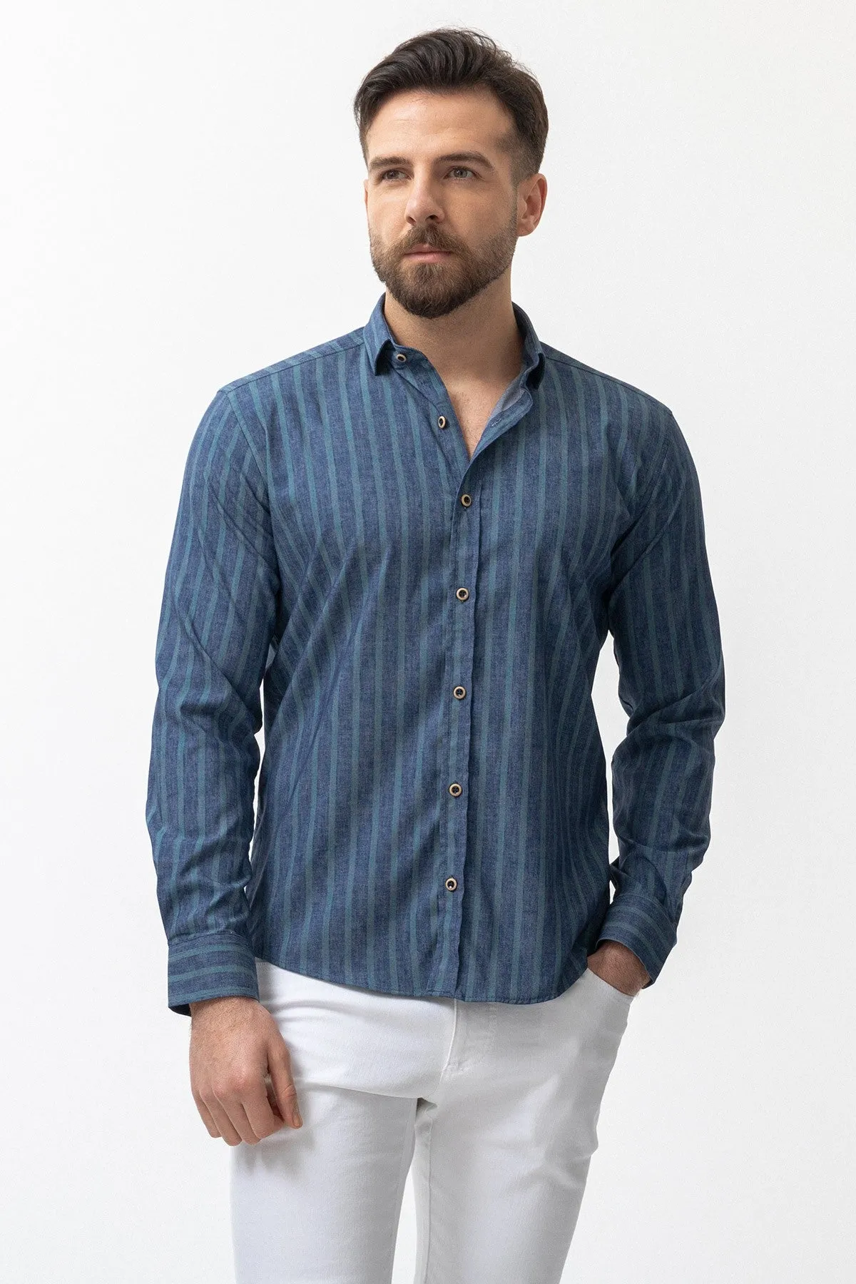 37587 Long Sleeve Shirt: Green/ D.blue