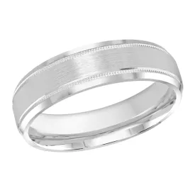 6MM White Gold Carved Satin Wedding Band
