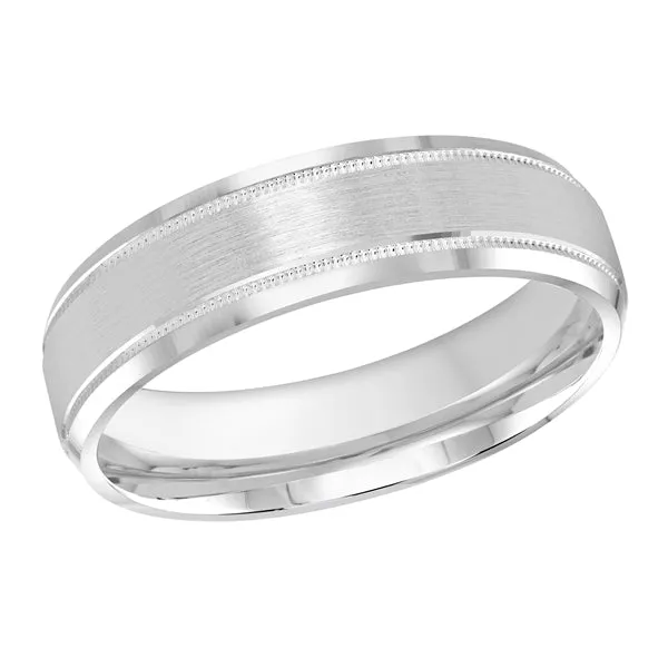 6MM White Gold Carved Satin Wedding Band