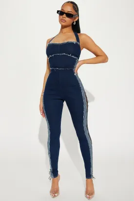 A Bit Flirty Denim Jumpsuit - Dark Wash