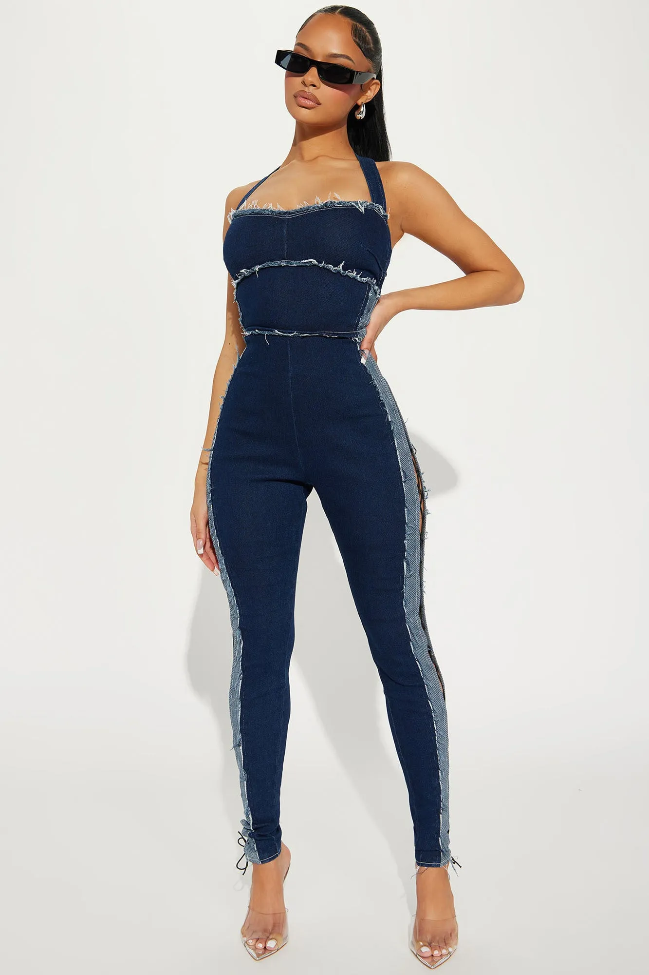 A Bit Flirty Denim Jumpsuit - Dark Wash