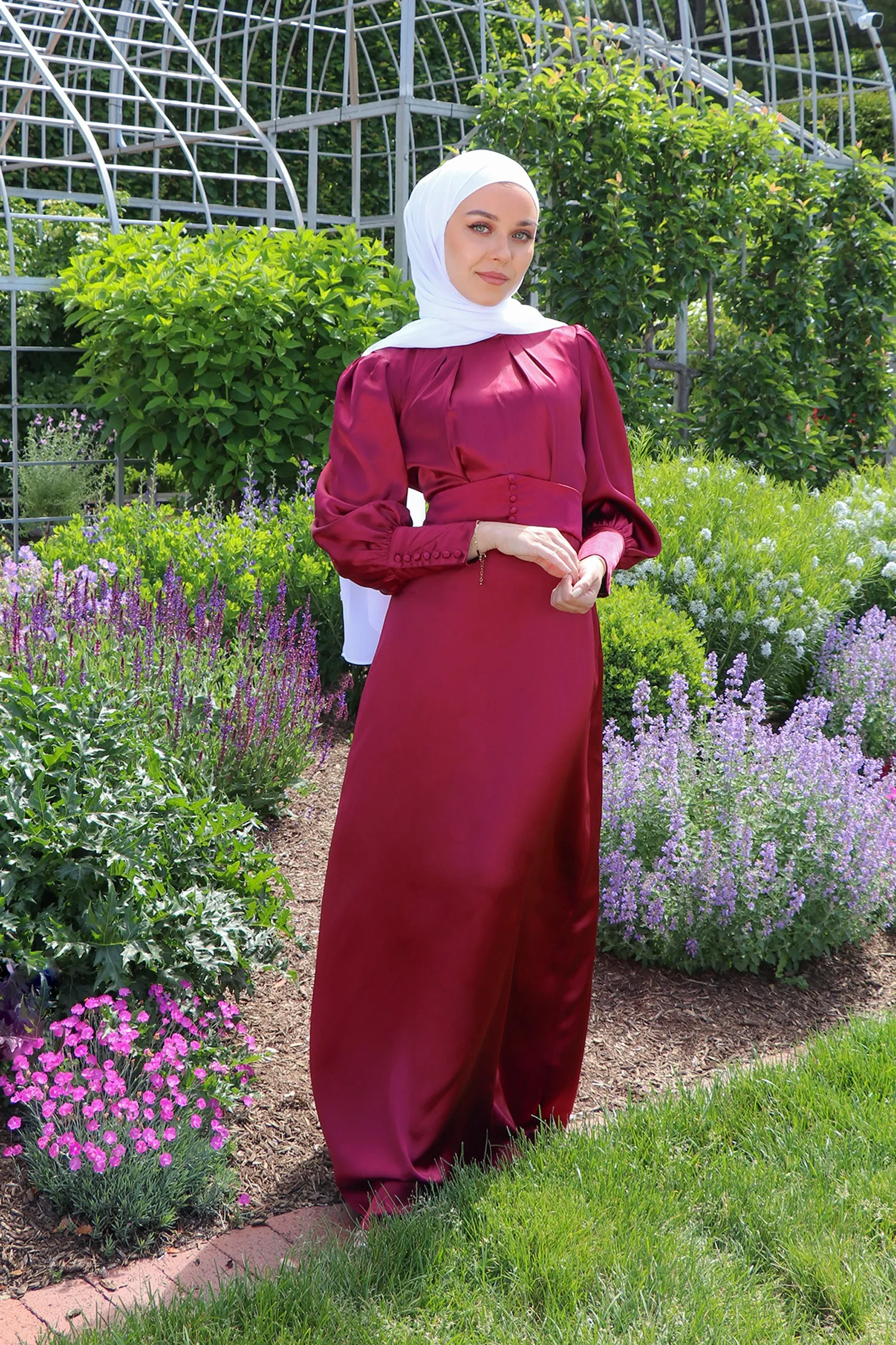 Alanna Cuff Satin Dress - Ruby Red