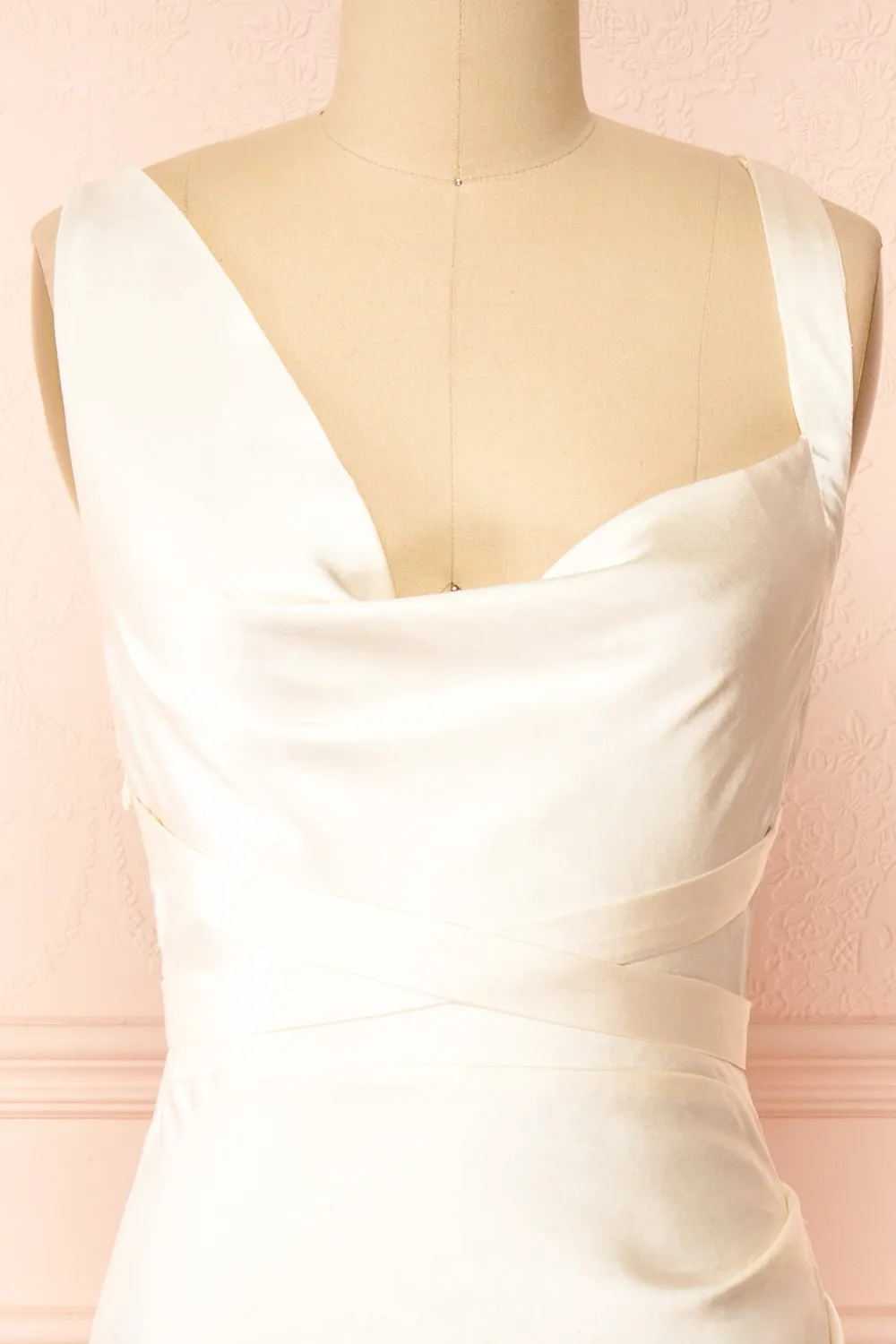 Aminata | Ivory Satin Maxi Dress w/ Slit