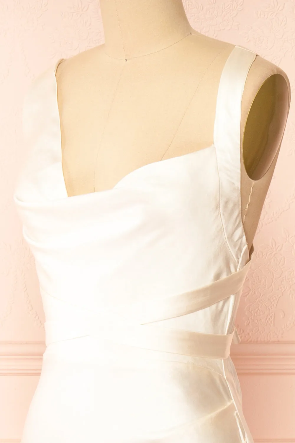 Aminata | Ivory Satin Maxi Dress w/ Slit