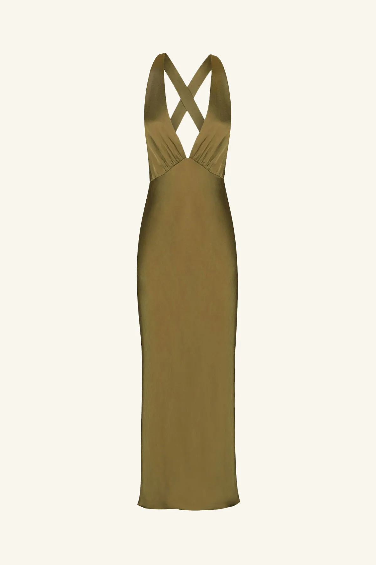 ARIENZO PLUNGED CROSS BACK MIDI DRESS - GREEN OLIVE