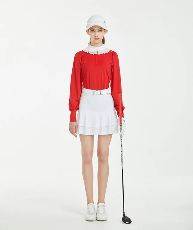 Ashula Lace China Collared Top- Red