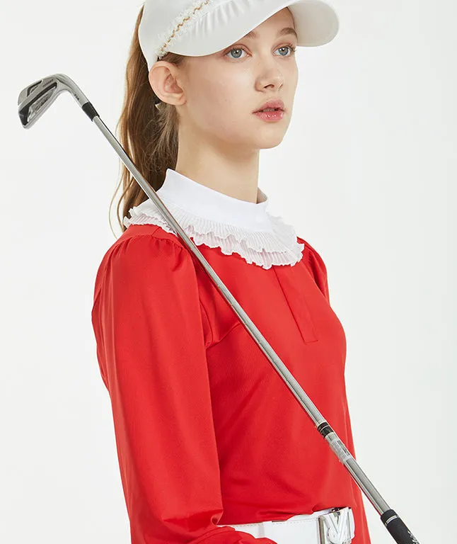 Ashula Lace China Collared Top- Red