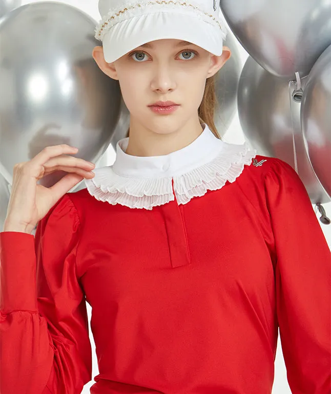 Ashula Lace China Collared Top- Red