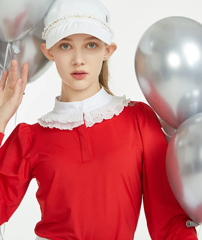 Ashula Lace China Collared Top- Red