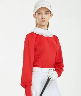 Ashula Lace China Collared Top- Red