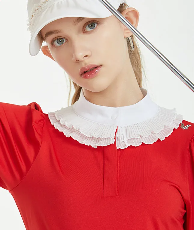 Ashula Lace China Collared Top- Red