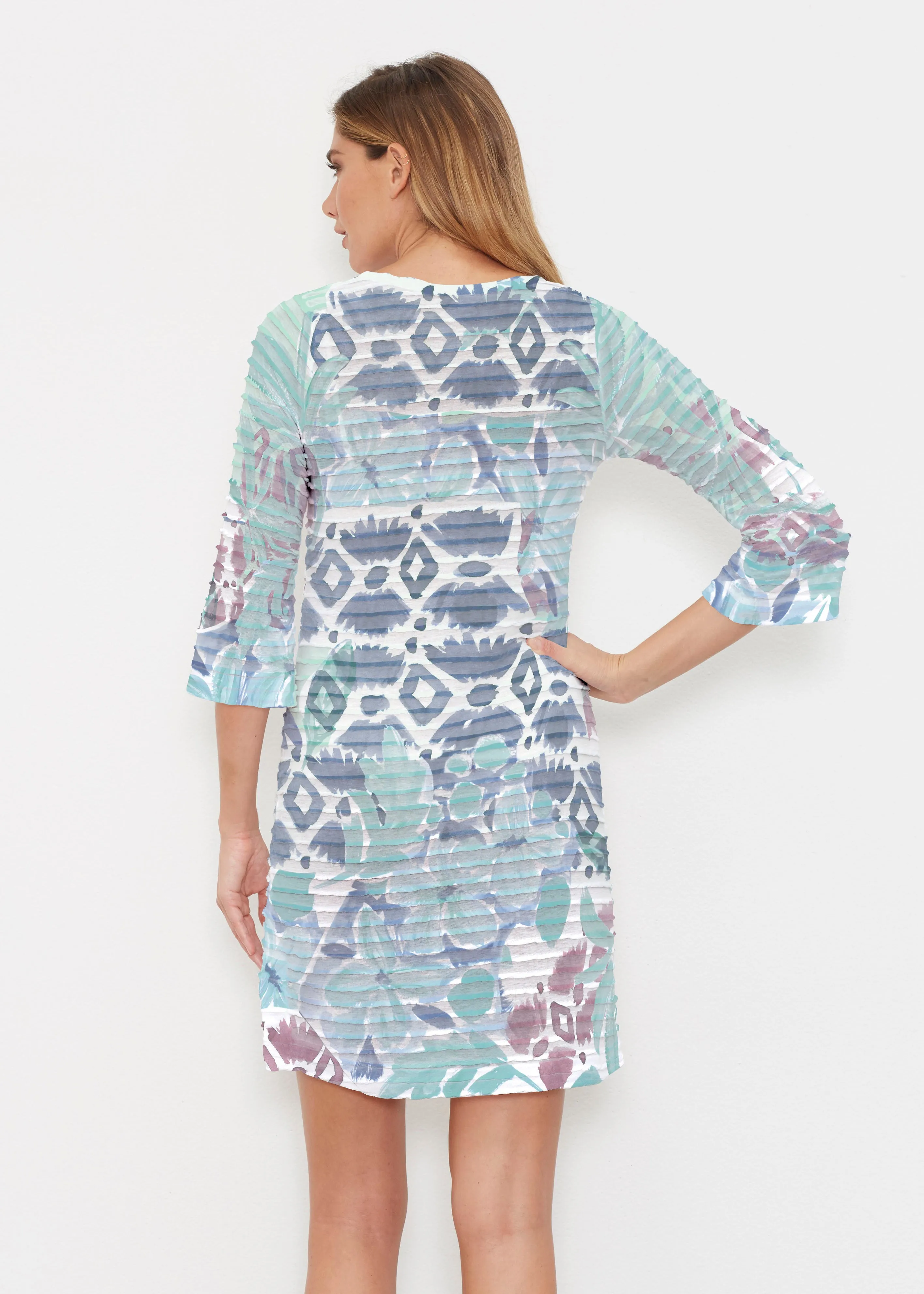 Bali Minty Blue (17291) ~ Banded 3/4 Sleeve Dress