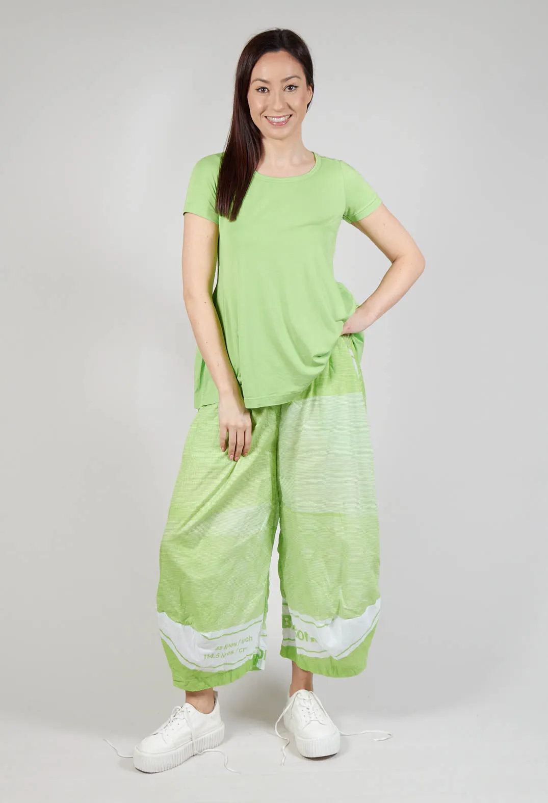 Balloon Leg Cotton Trousers in Lime Print