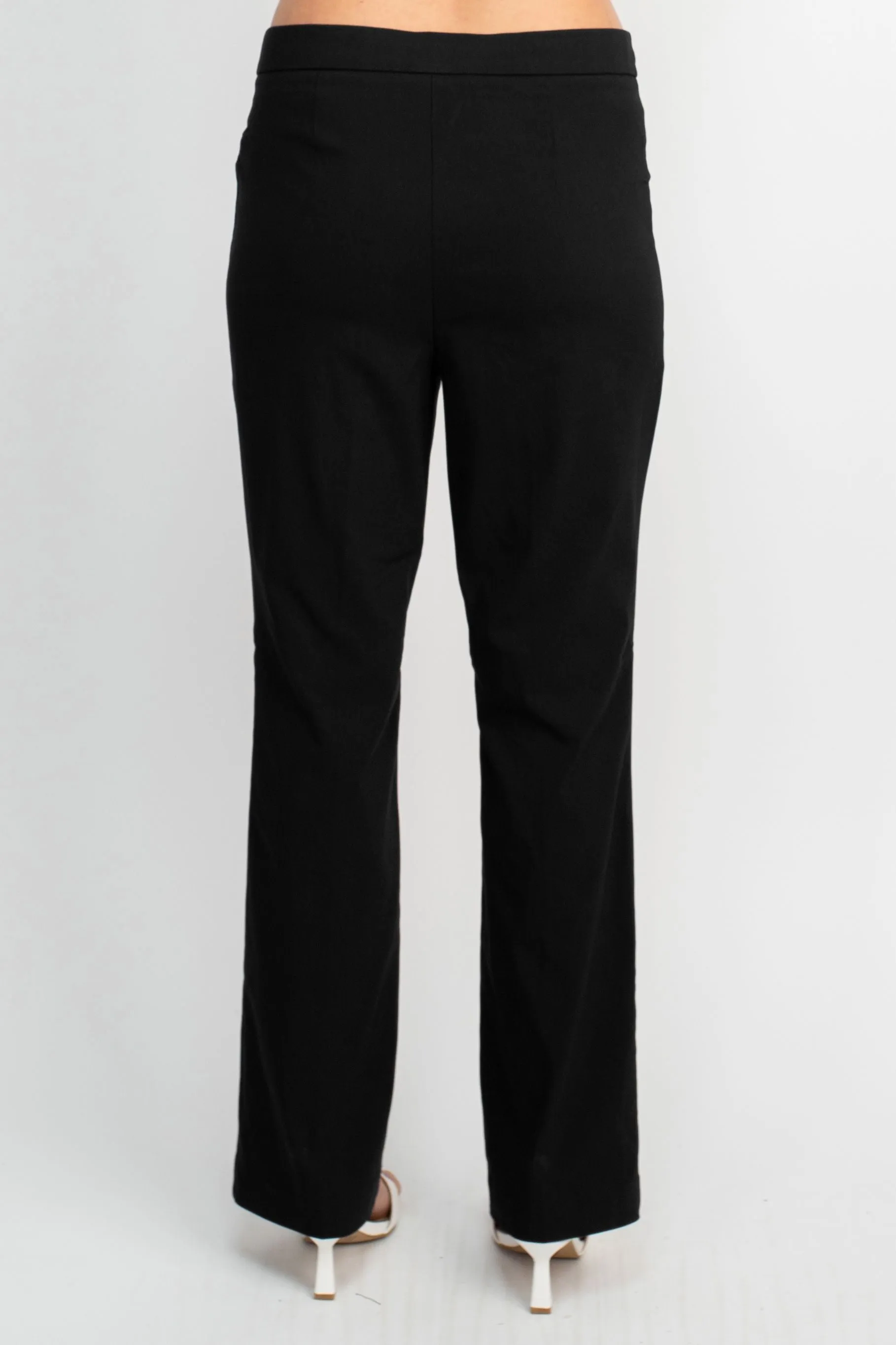 Banded Waist Pull On Straight Cut Solid Hardware Detail Stretch Rayon Pants