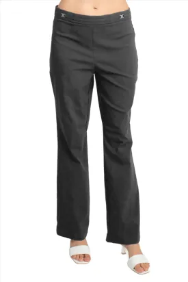 Banded Waist Pull On Straight Cut Solid Hardware Detail Stretch Rayon Pants