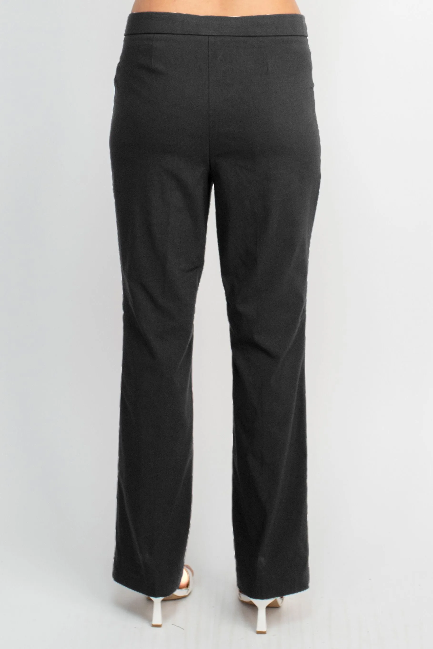 Banded Waist Pull On Straight Cut Solid Hardware Detail Stretch Rayon Pants