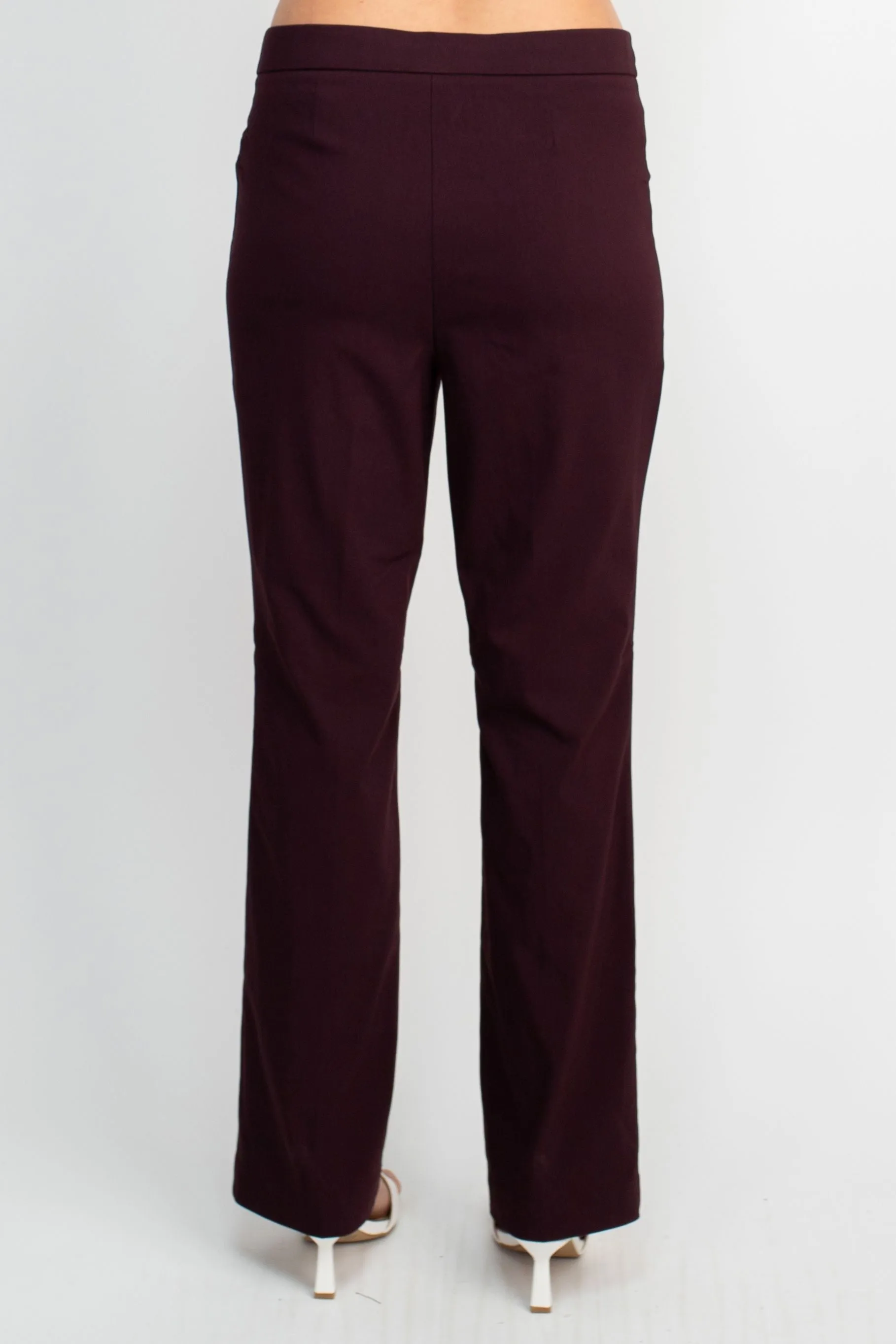 Banded Waist Pull On Straight Cut Solid Hardware Detail Stretch Rayon Pants