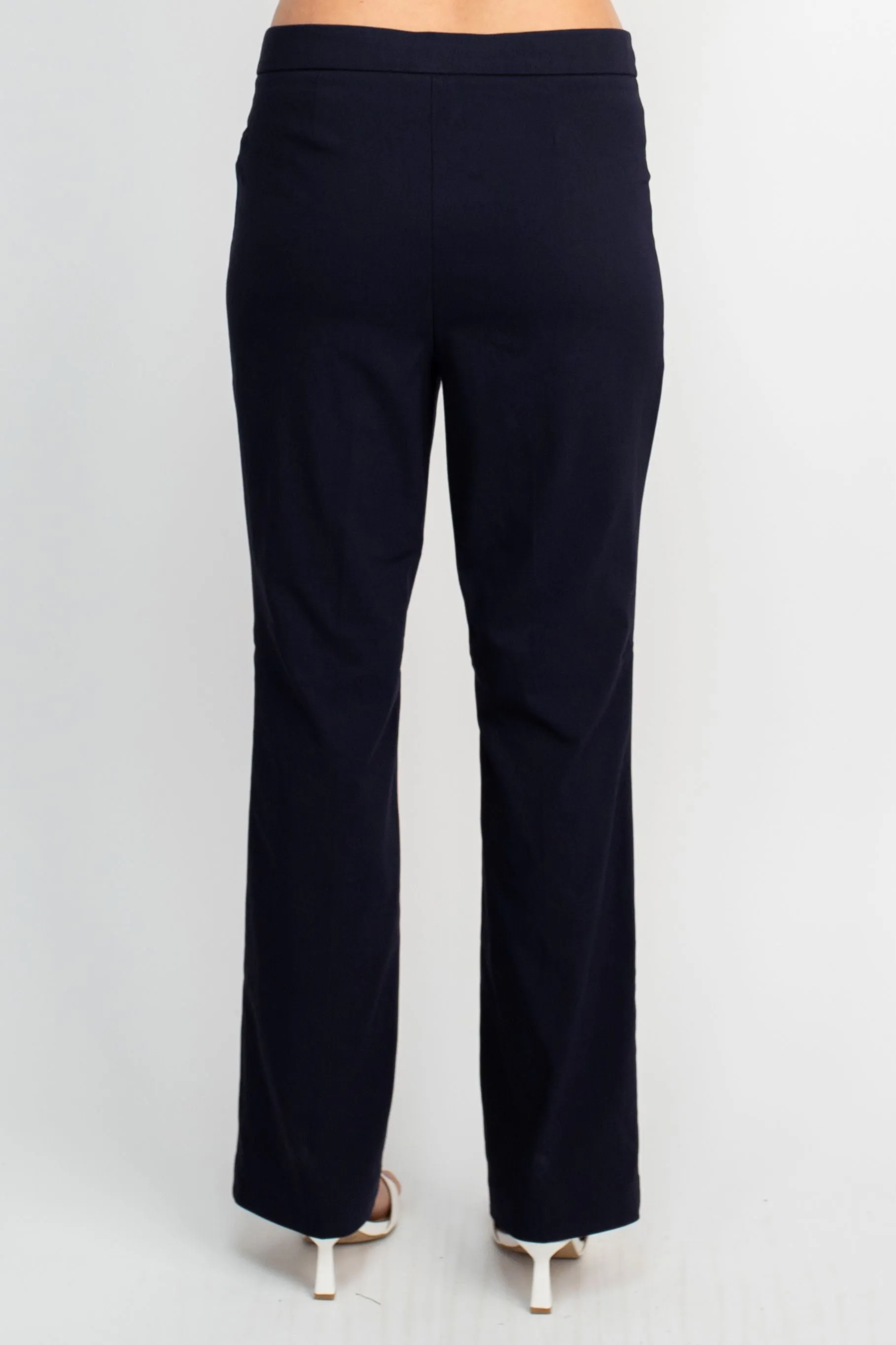 Banded Waist Pull On Straight Cut Solid Hardware Detail Stretch Rayon Pants