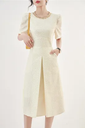 Beaded Dress W/ Seersucker Fabric