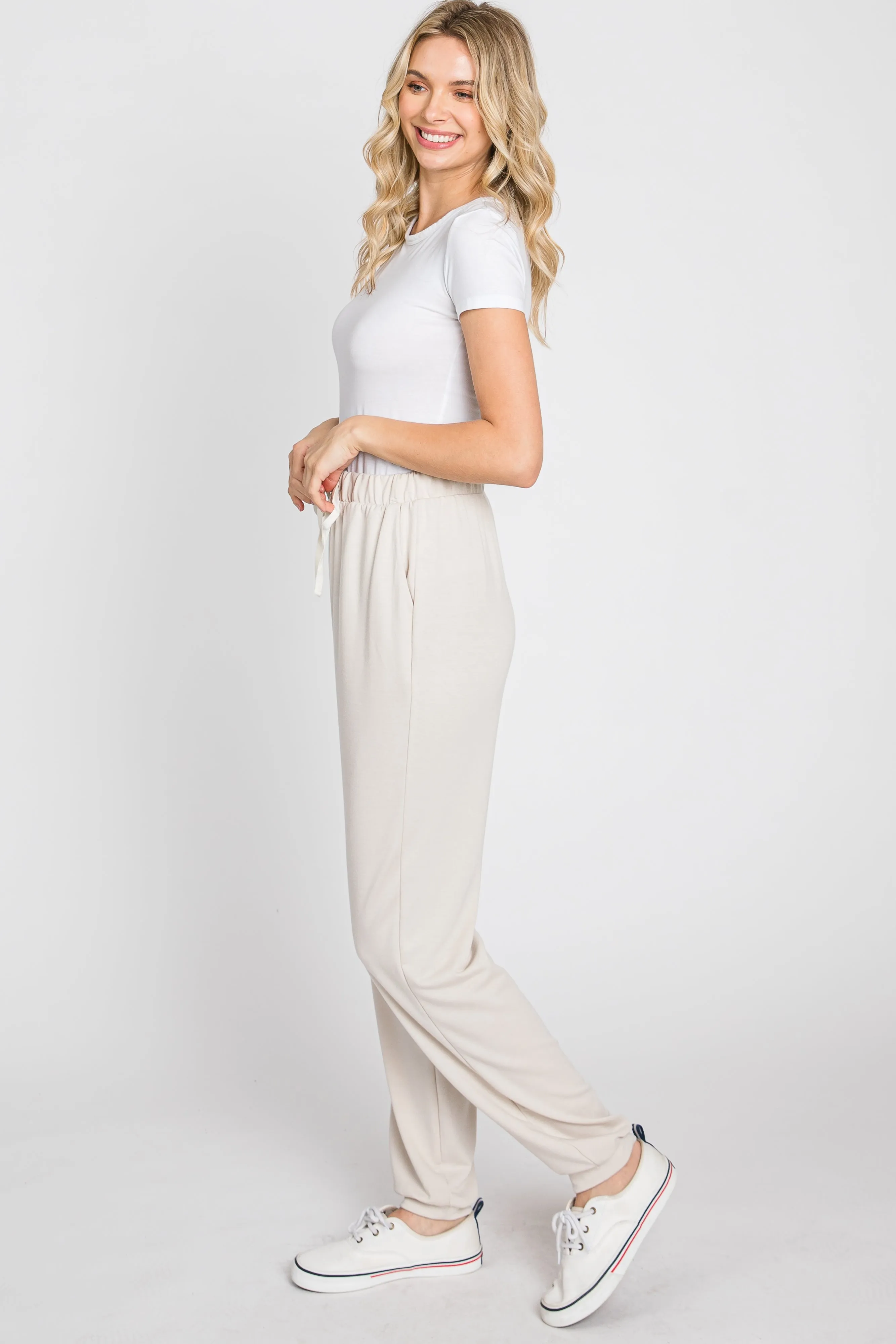 Beige Contrast Jogger Pants
