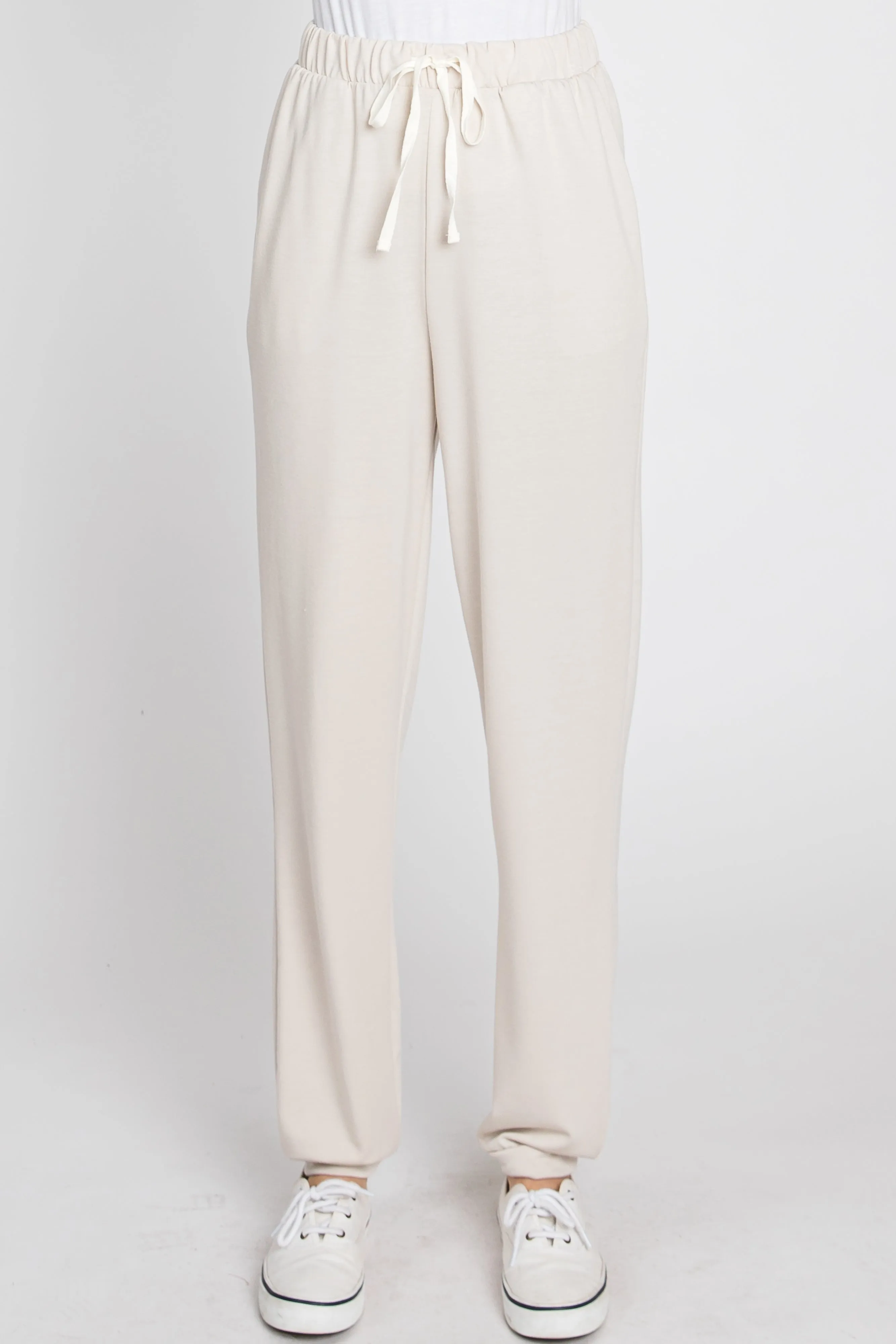 Beige Contrast Jogger Pants