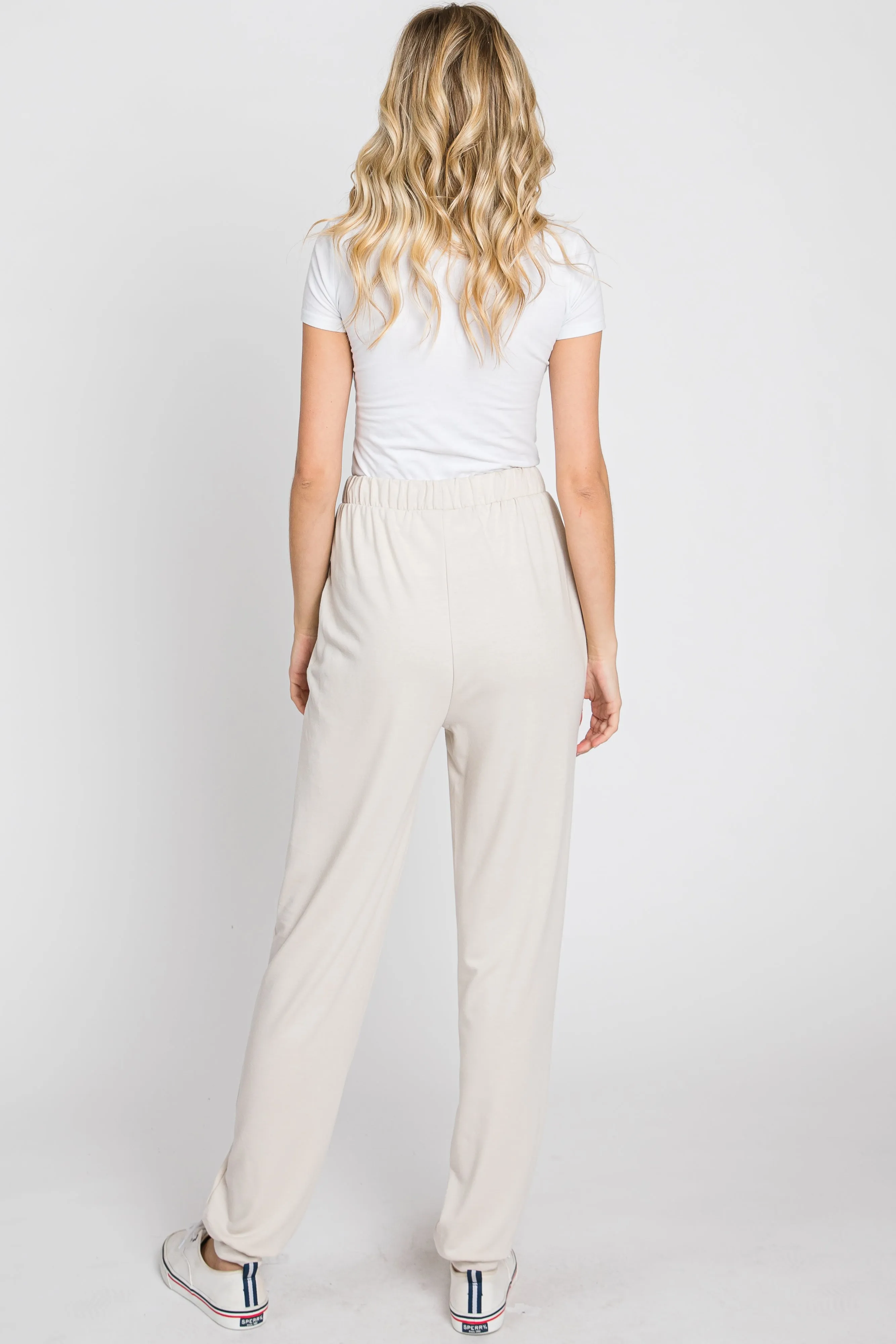 Beige Contrast Jogger Pants