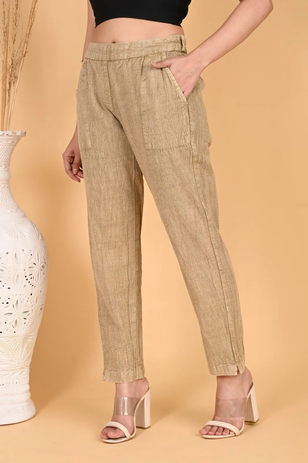 BEIGE DENIM COTTON PANTS