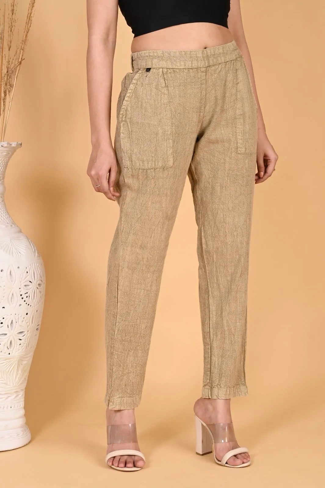 BEIGE DENIM COTTON PANTS
