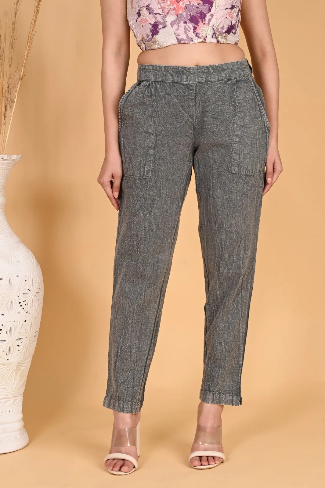 BEIGE DENIM COTTON PANTS