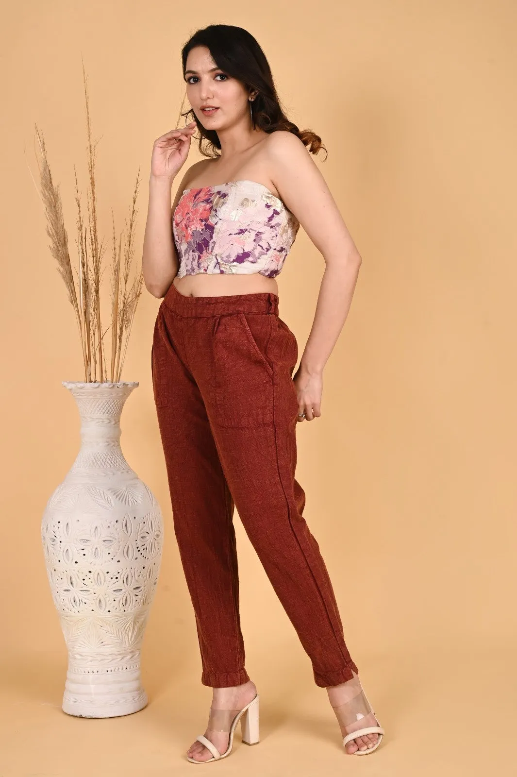 BEIGE DENIM COTTON PANTS