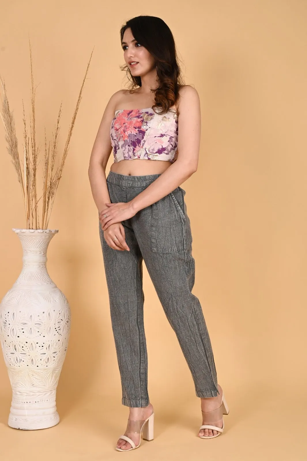 BEIGE DENIM COTTON PANTS