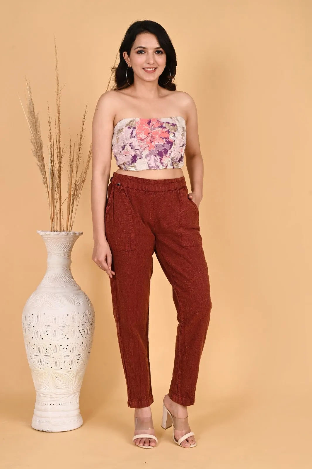 BEIGE DENIM COTTON PANTS
