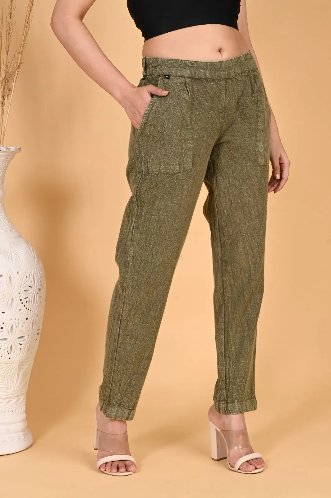 BEIGE DENIM COTTON PANTS